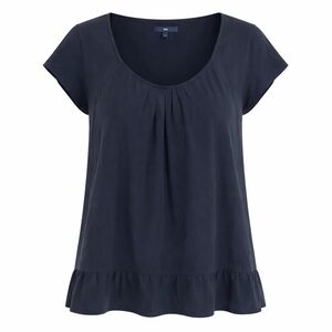 Women's Medium Gap Black Ruffle Hem Top Short Sleeve Pleated Scoop Neck Blouse